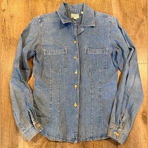 Vintage Ann Taylor LOFT Light Blue Denim Button-Up Shirt Small